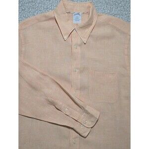 Brooks Brothers Shirt L 100% Linen Peach Button Down-Classic, Preppy, Resort